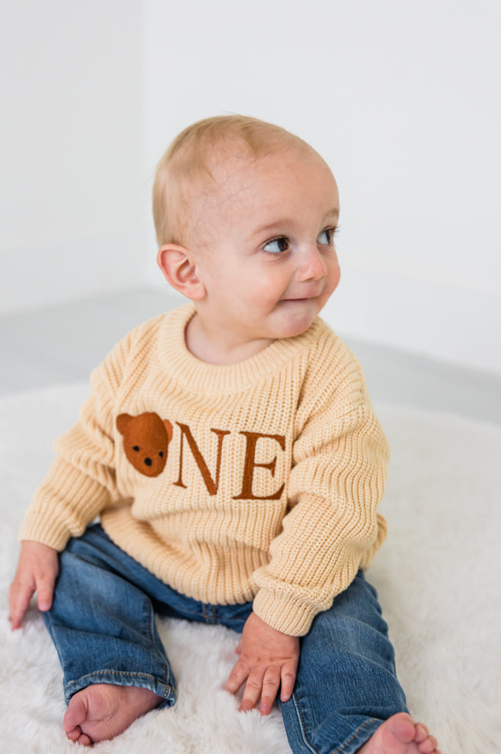 Bear ONE Sweater - Kids First Birthday Outfit