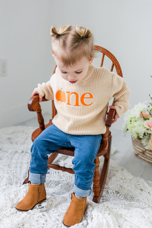 Custom Pumpkin ONE Sweater - First Birthday Outfit