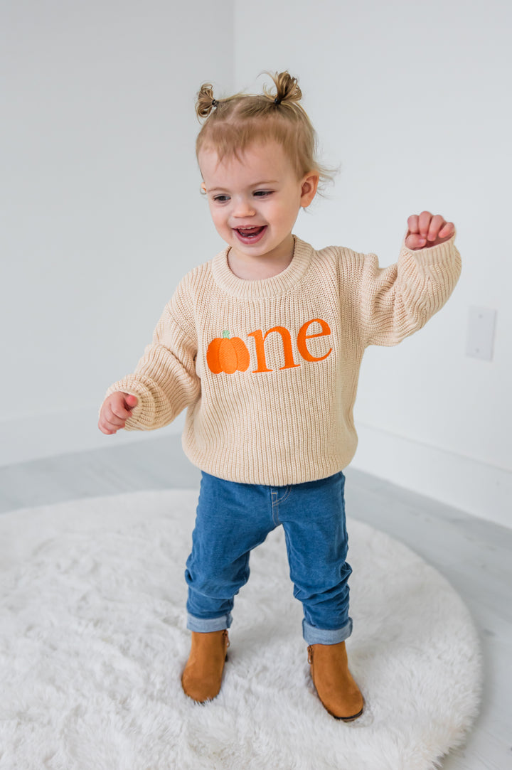 Pumpkin ONE Sweater - First Birthday Outfit