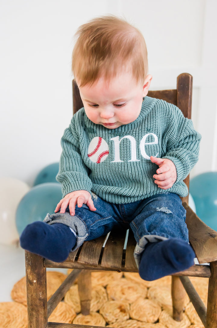 Baseball ONE Sweater - First Birthday Outfit