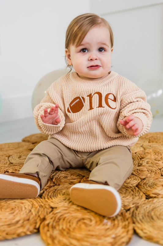 Custom Football ONE Sweater - First Birthday Outfit
