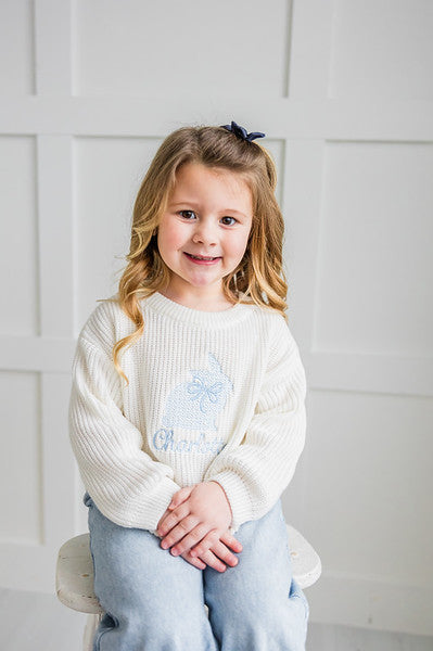 Bunny with Bow Sweater - Kids Personalized Outfit