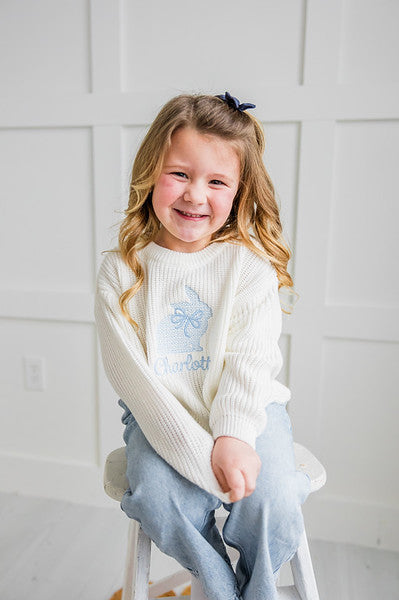 Bunny with Bow Sweater - Kids Personalized Outfit