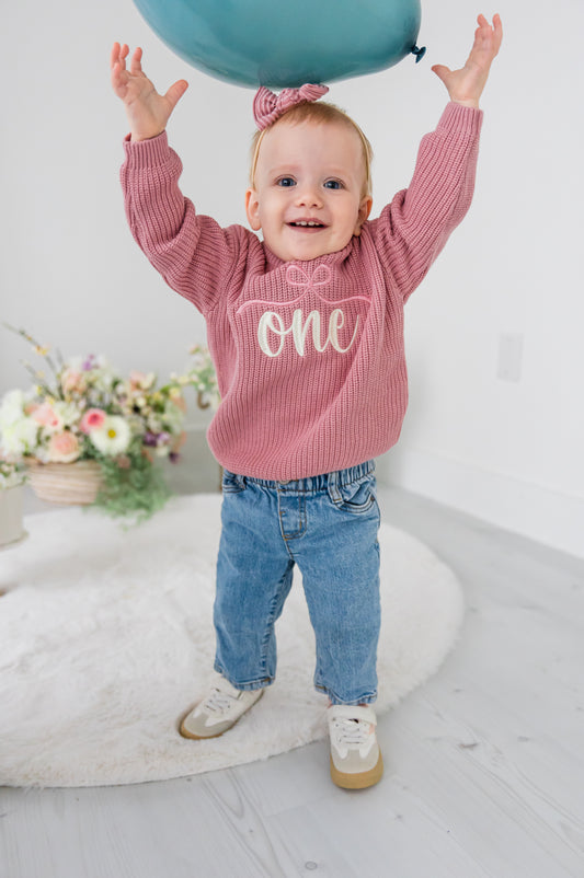 Custom Girls Bow ONE Sweater - First Birthday Outfit