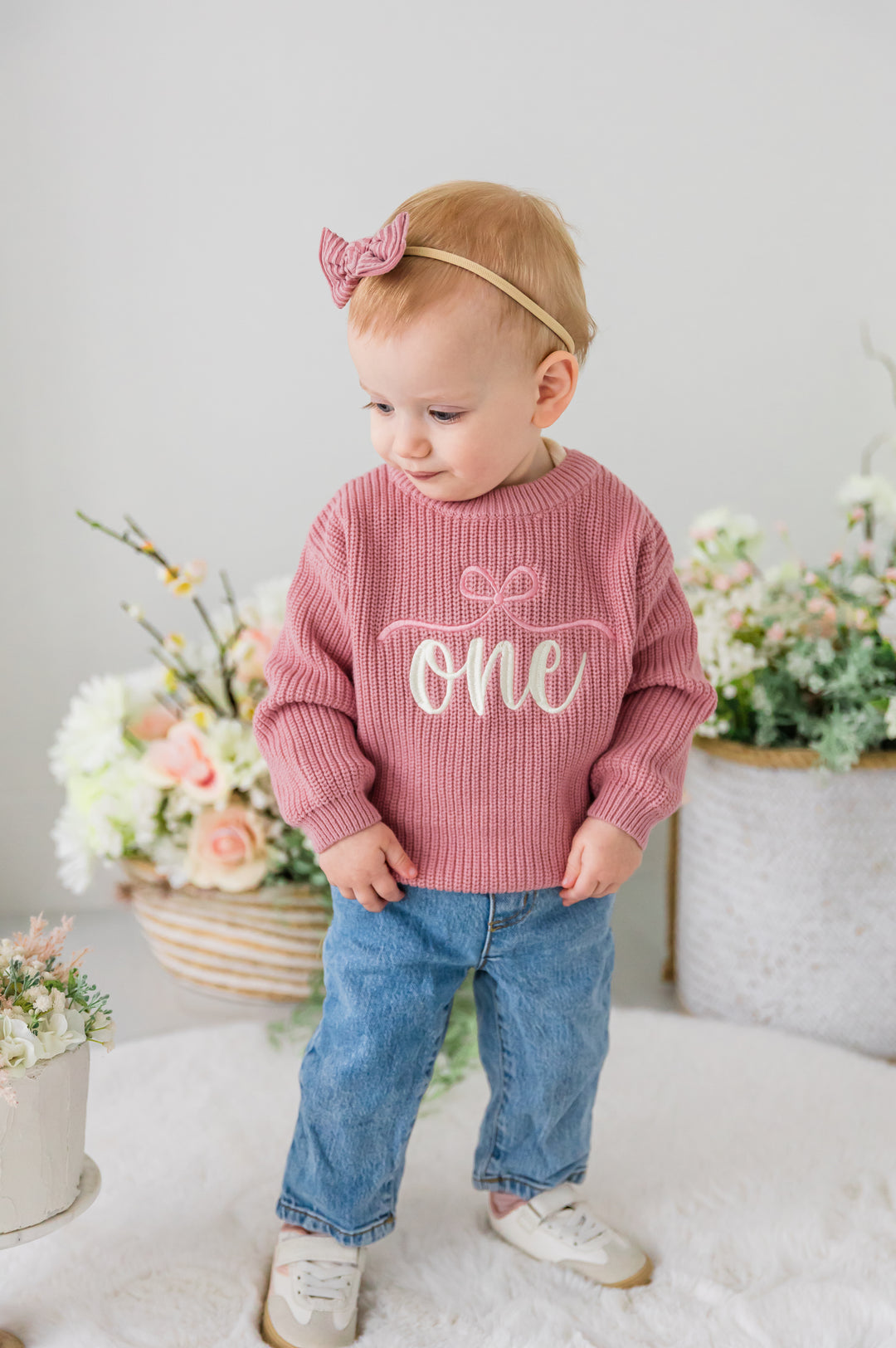 Girls Bow ONE Sweater - First Birthday Outfit