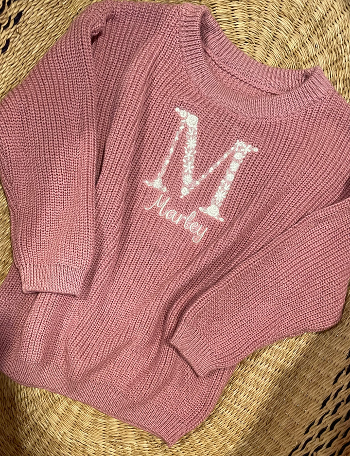 Floral Initial + Name Sweater – Kids Personalized Outfit