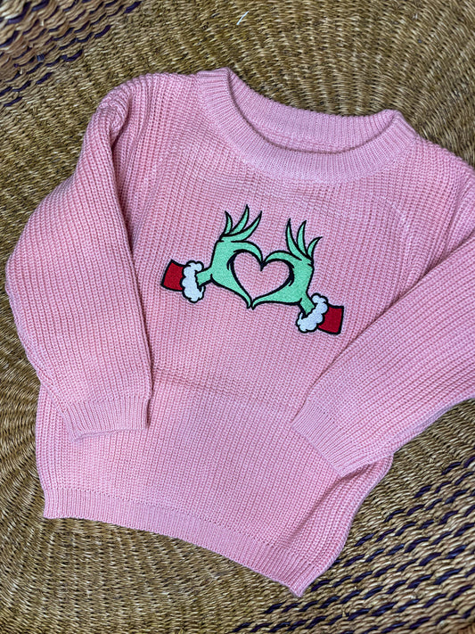 Custom Grinch Hands Heart Sweater - Kids Christmas Outfit