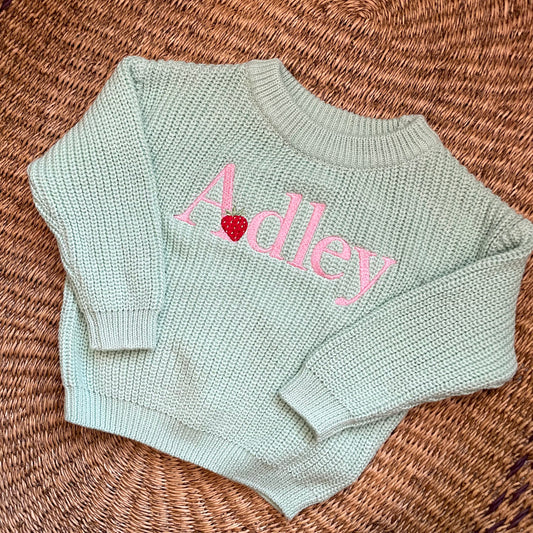 Custom Name & Strawberry Sweater - Girls Personalized Outfit