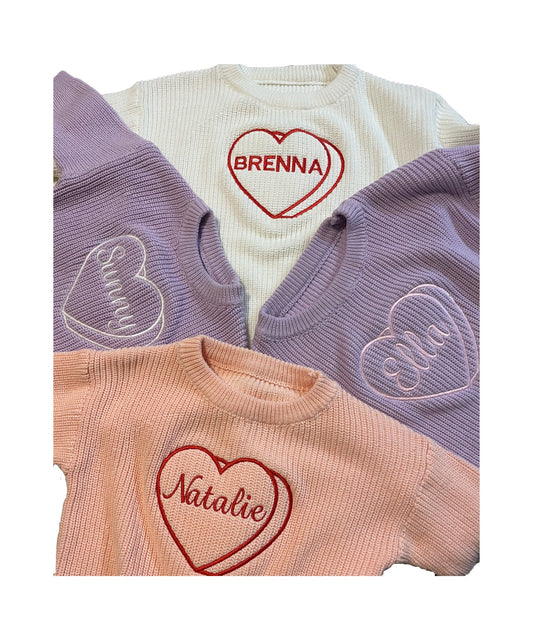 Custom Name in Candy Heart Sweater – Kids Valentine’s Outfit