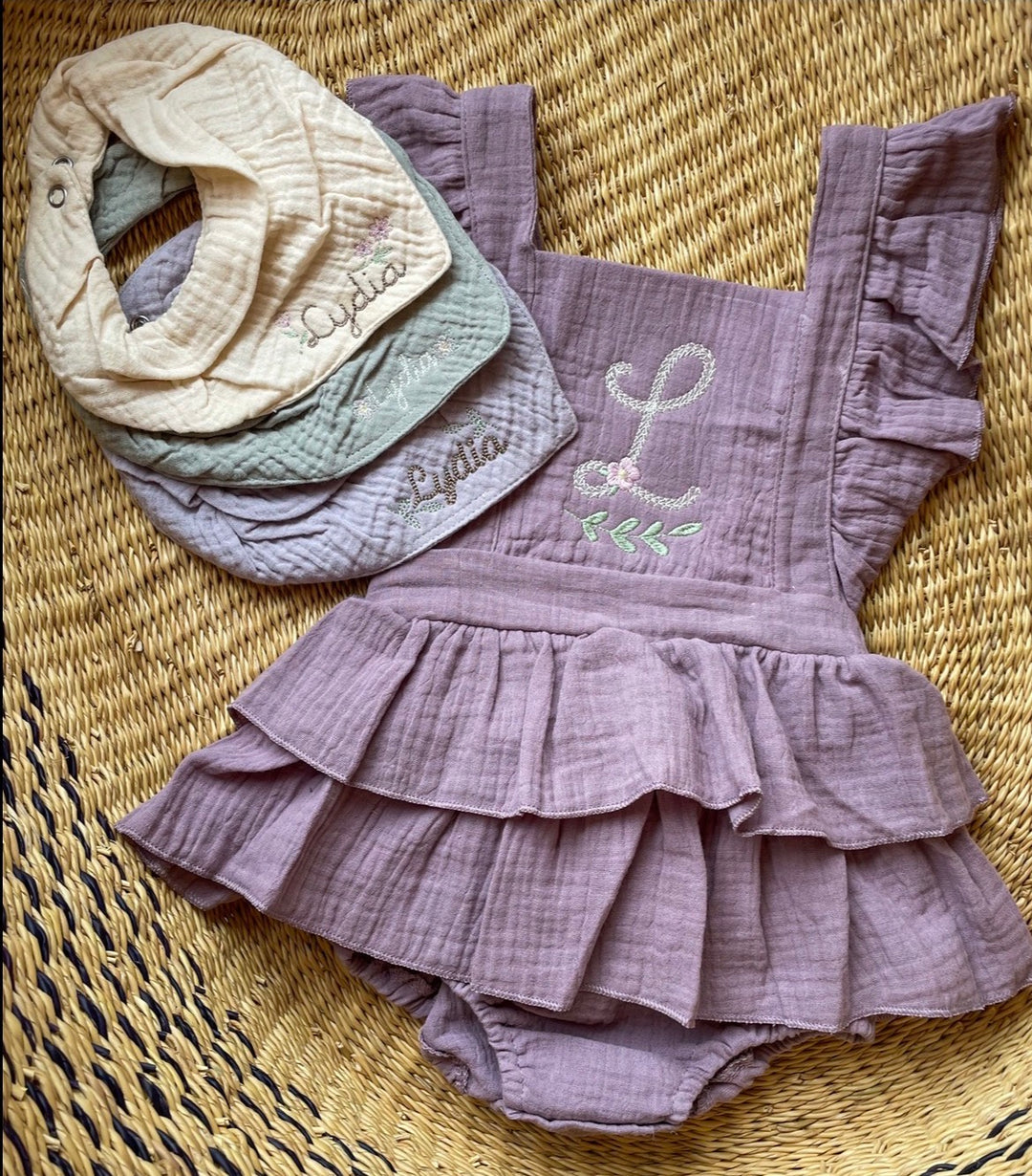 Knit Initial & Branch Romper – Girls Personalized Outfit
