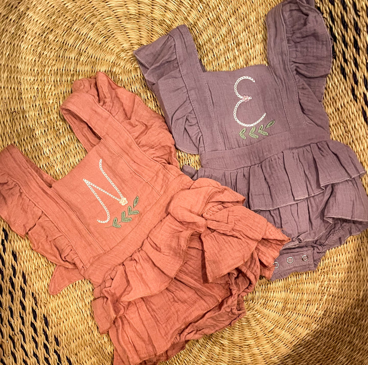 Knit Initial & Branch Romper – Girls Personalized Outfit