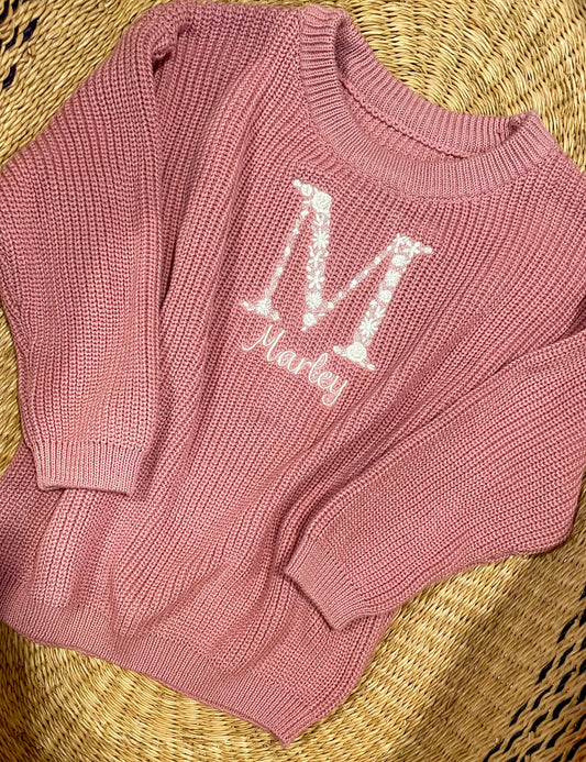 Custom Floral Monogram Sweater -  Kids Personalized Outfit