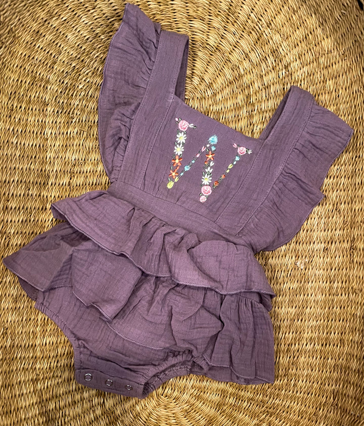Floral Initial & Name Romper – Girls Personalized Outfit