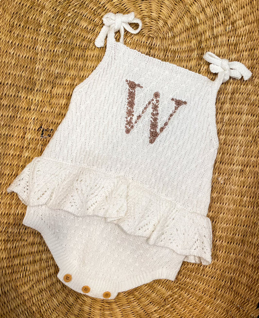 Custom Floral Monogram Knit Romper – Girls Personalized Outfit
