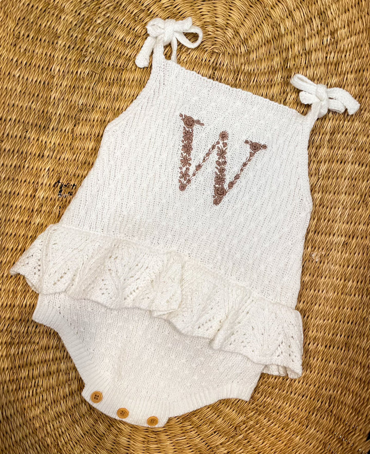 Floral Monogram Knit Romper – Girls Personalized Outfit
