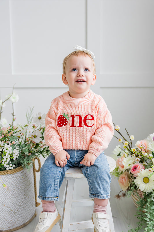 Custom Strawberry ONE Sweater - Kids First Birthday Outfit