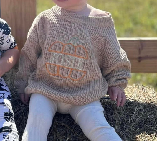 Custom Name & Pumpkin Sweater - Kids Personalized Outfit
