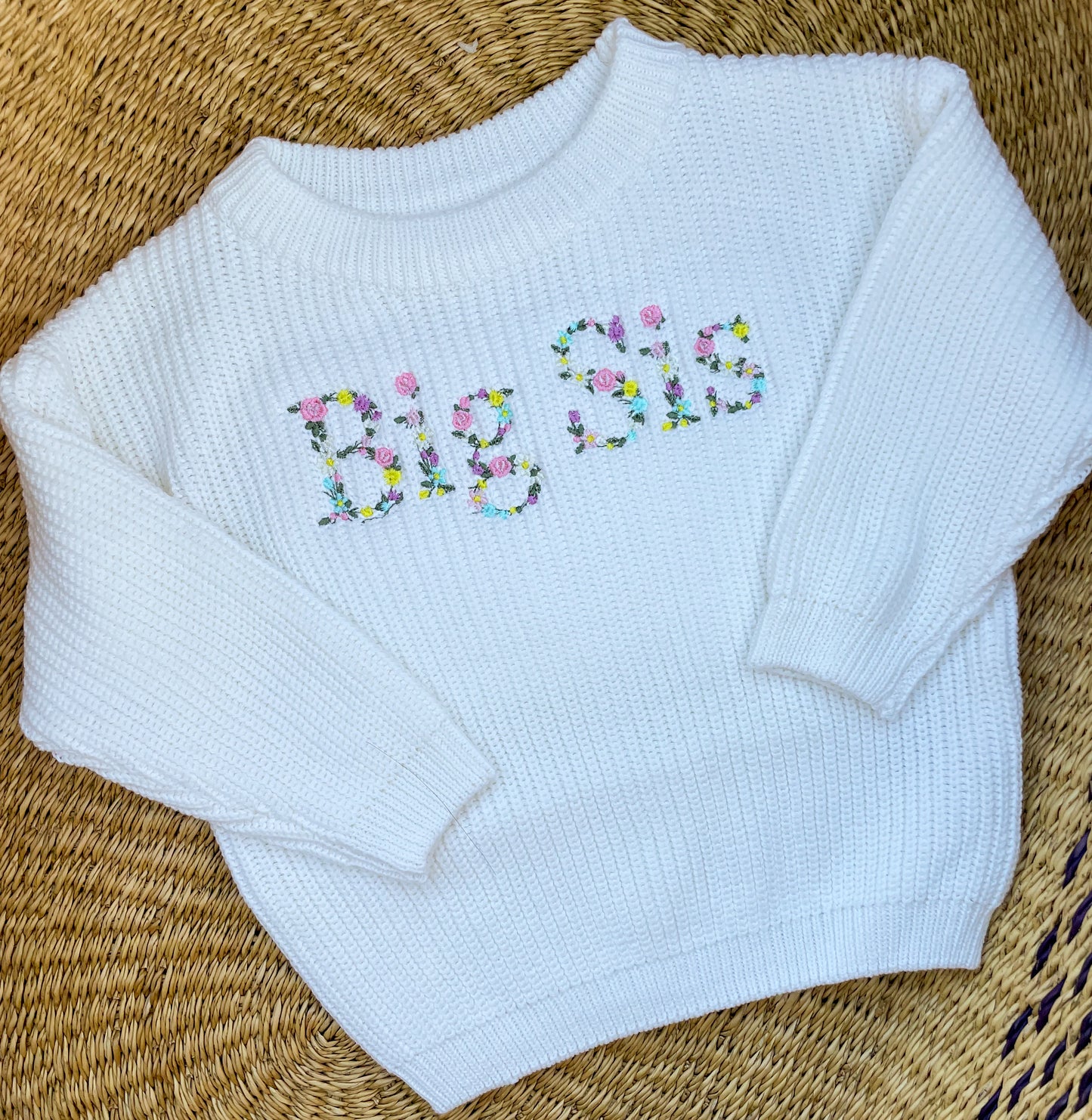 Custom Floral Big Sis Sweater - Kids Personalized Outfit
