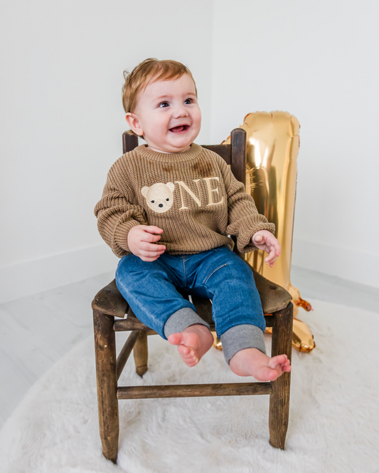 Custom Bear ONE Sweater - Kids First Birthday Outfit
