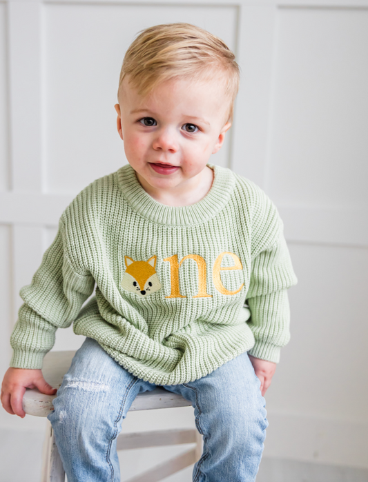 Custom Fox ONE Sweater - First Birthday Outfit