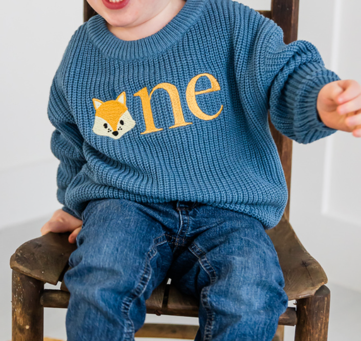 Custom Fox ONE Sweater - First Birthday Outfit