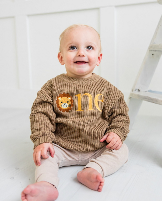 Custom Lion ONE Sweater - First Birthday Outfit