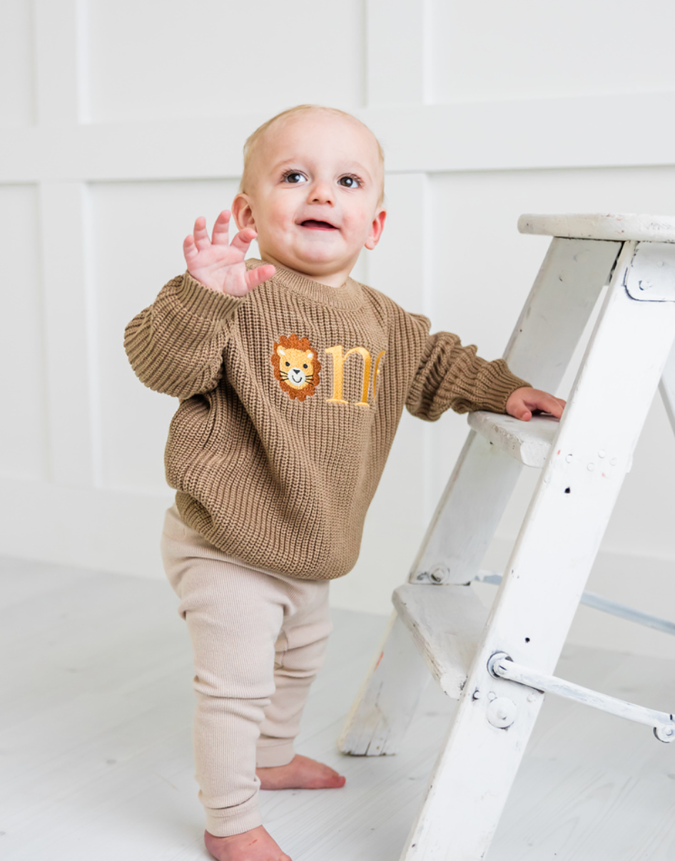 Custom Lion ONE Sweater - First Birthday Outfit