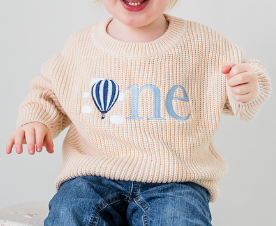 Custom Hot Air Balloon ONE Sweater - First Birthday Outfit