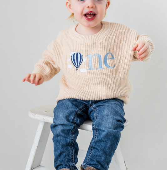 Custom Hot Air Balloon ONE Sweater - First Birthday Outfit