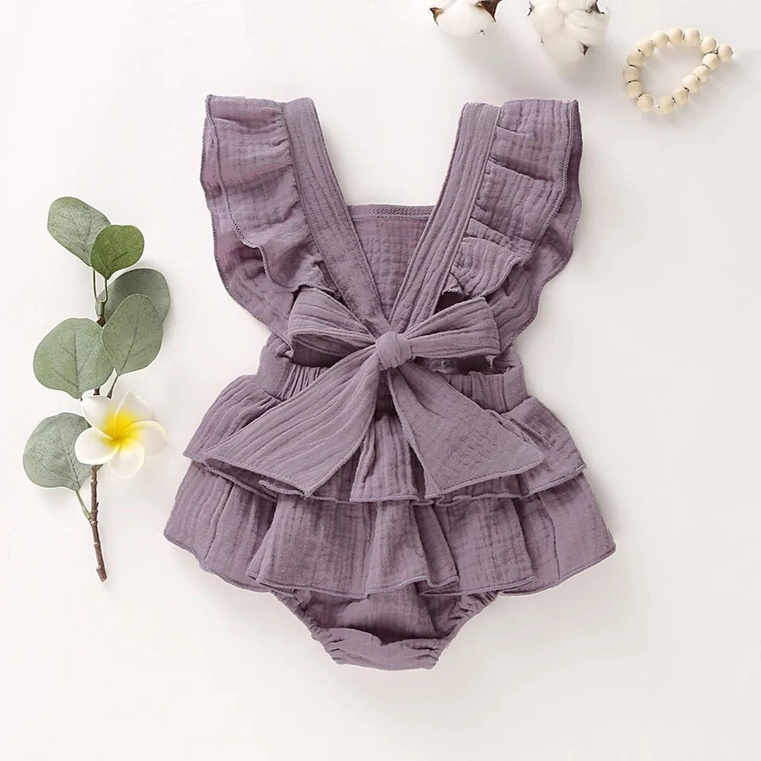 Floral Initial Embroidered Baby Romper: Personalized Ruffle Dress