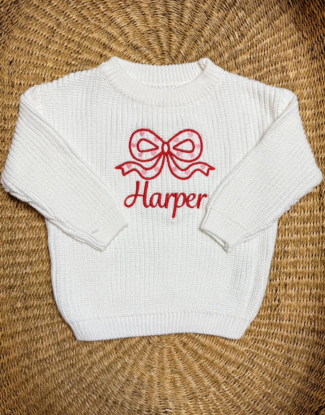 Baby Girls Valentine Sweater - Bow Embroidered Valentine Outfit