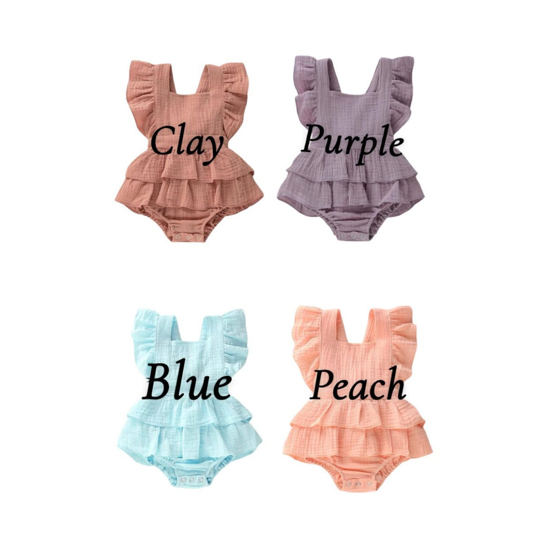 Floral Initial Embroidered Baby Romper: Personalized Ruffle Dress