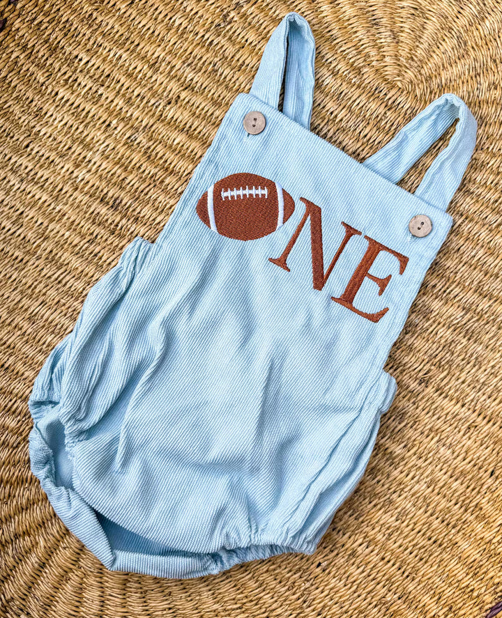 Baby's First Birthday Football Romper: Embroidered Corduroy Cake Smash Outfit