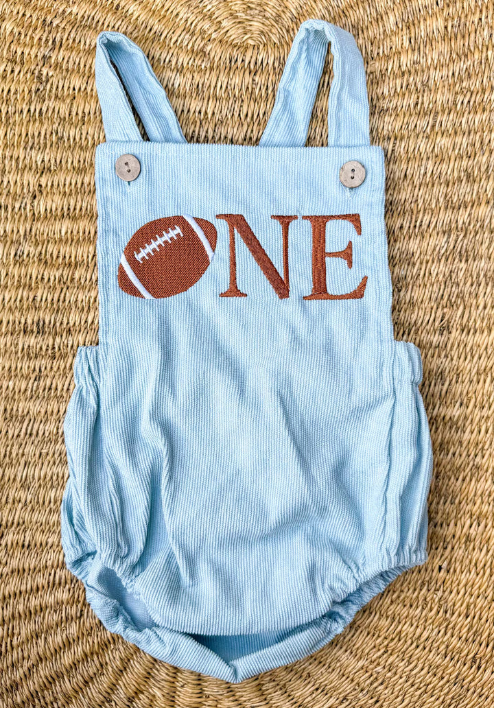Baby's First Birthday Football Romper: Embroidered Corduroy Cake Smash Outfit