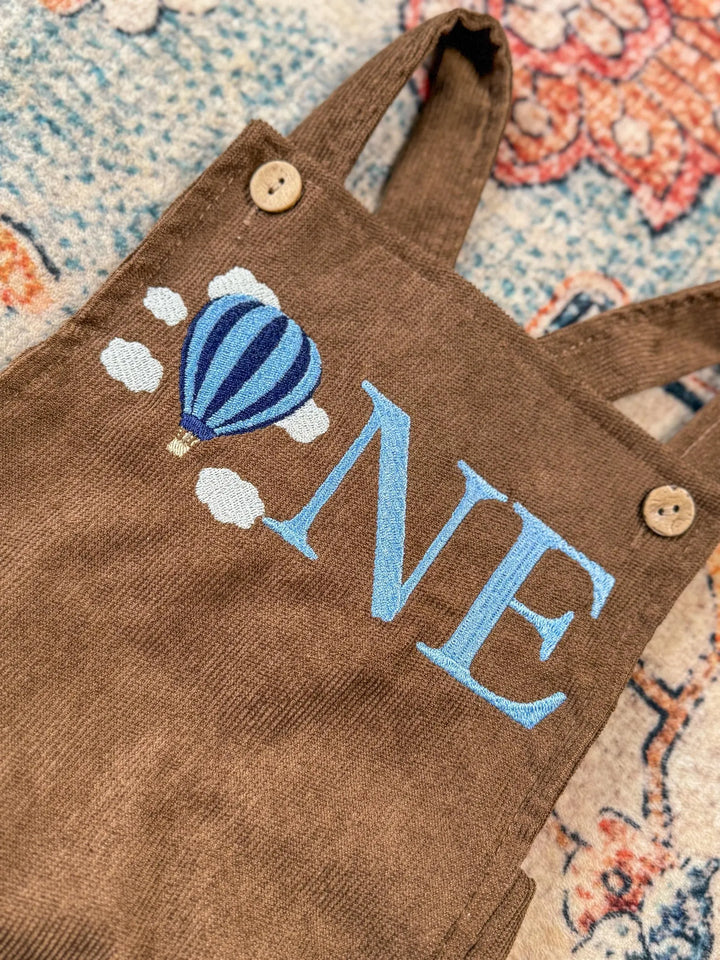 Hot Air Balloon Embroidered Corduroy Romper – First Birthday Outfit