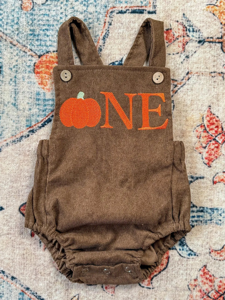 Embroidered Pumpkin First Birthday Romper – Brown Corduroy Outfit