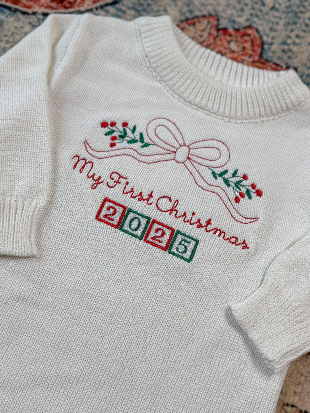 First Christmas Bow Romper - Kids Personalized Outfit