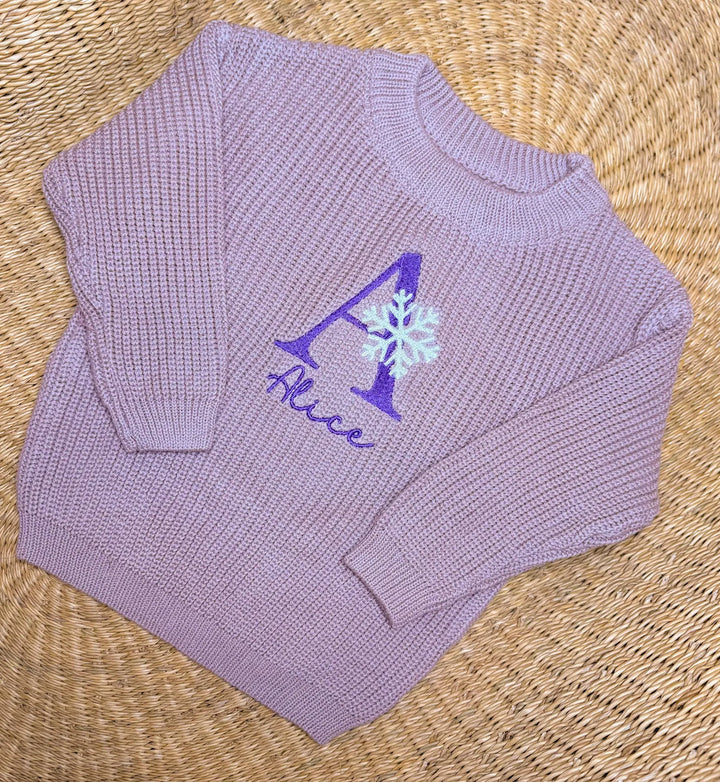 Custom Embroidered Baby Sweater, Snowflake Initial, Personalized Winter Outfit