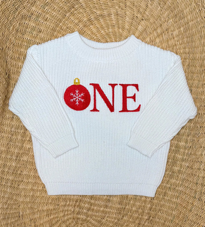 Christmas First Birthday Outfit • Embroidered Ornament Cotton Sweater