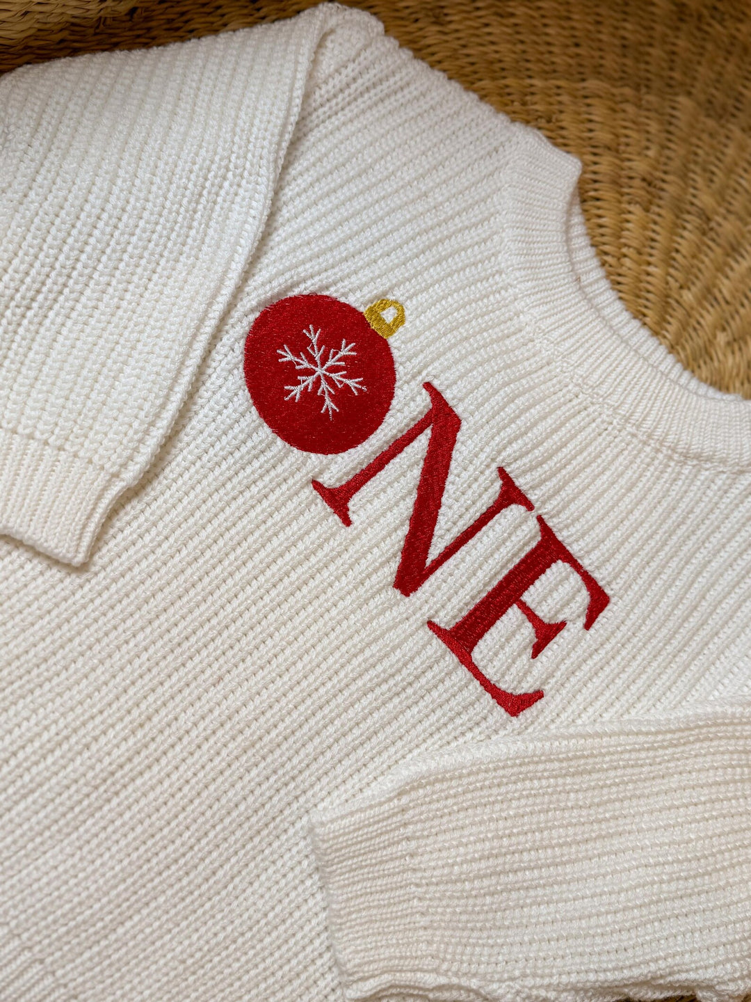Christmas First Birthday Outfit • Embroidered Ornament Cotton Sweater