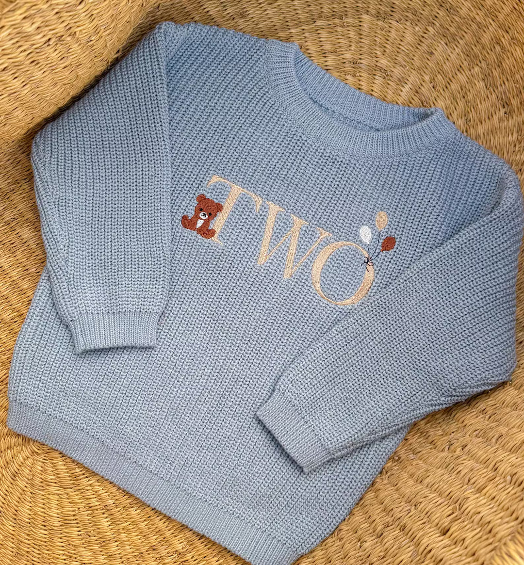 Beary Second Birthday Sweater - Bear Two Embroidered Birthday Outfit