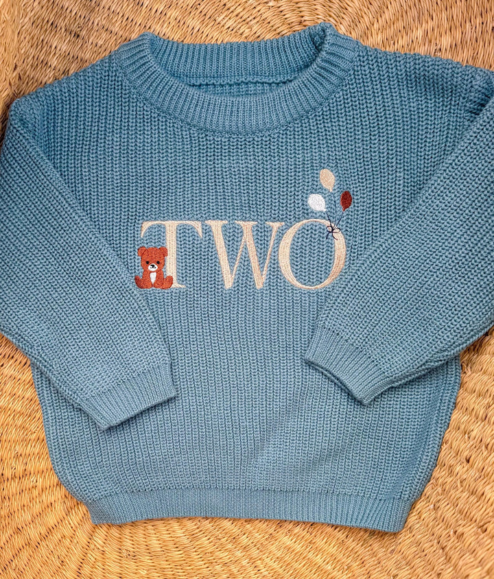 Beary Second Birthday Sweater - Bear Two Embroidered Birthday Outfit