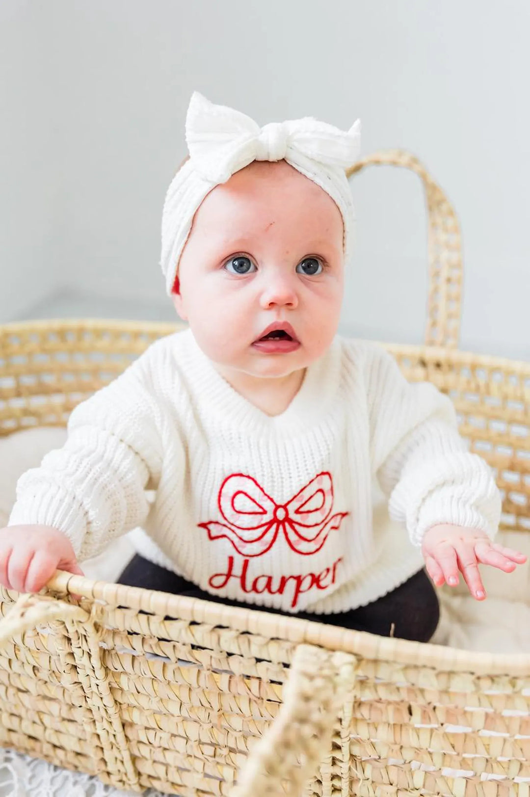 Baby Girls Valentine Sweater - Bow Embroidered Valentine Outfit