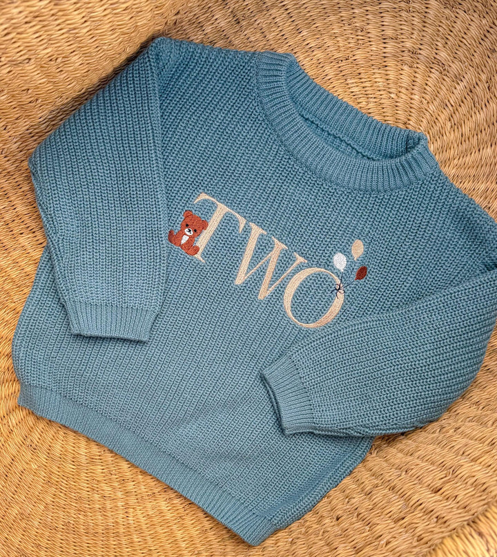 Beary Second Birthday Sweater - Bear Two Embroidered Birthday Outfit