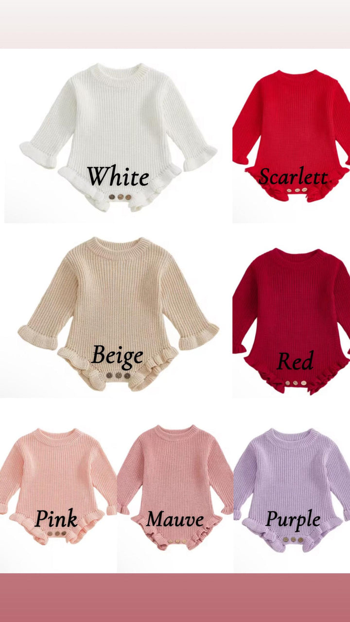 Baby Girls Valentine Outfit - Valentines Embroidered Knit Romper