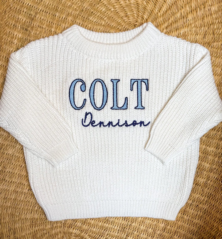 Personalized Knit Sweater, Custom Name Sweater, Embroidered Baby Pullover