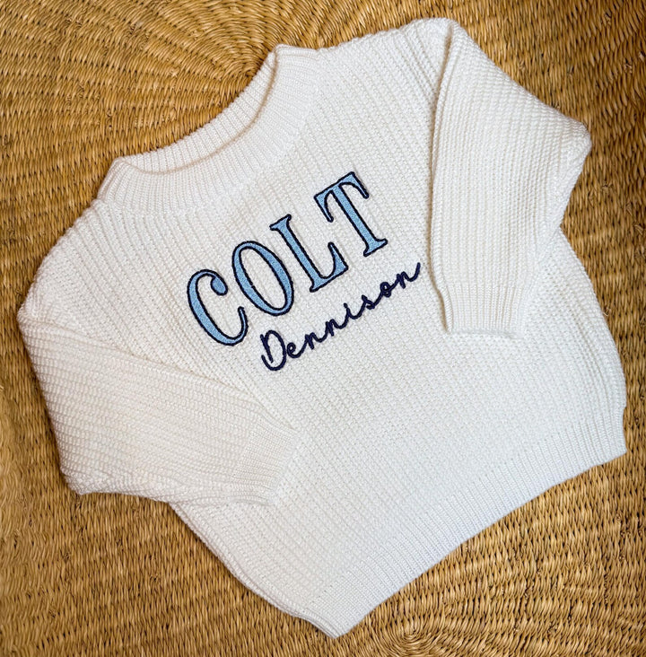 Personalized Knit Sweater, Custom Name Sweater, Embroidered Baby Pullover