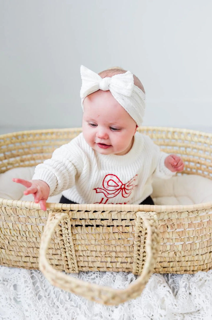 Baby Girls Valentine Sweater - Bow Embroidered Valentine Outfit