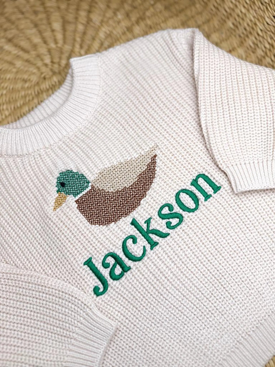 Personalized Cross Stitch Duck Sweater | Embroidered Baby Toddler Knit Pullover