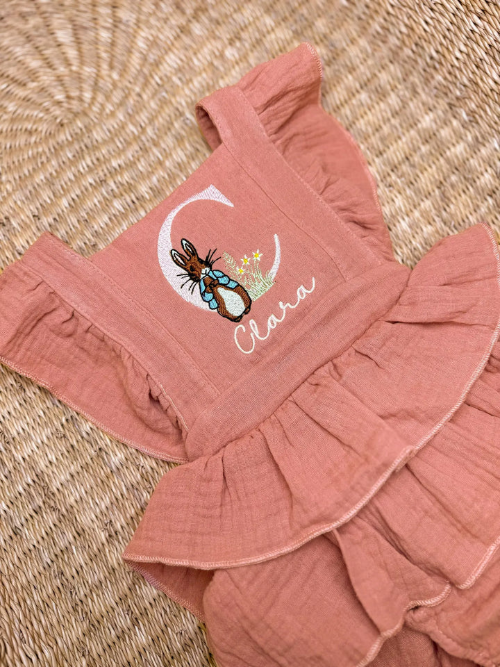 Girls Easter Romper With Name - Peter Rabbit Monogram Romper